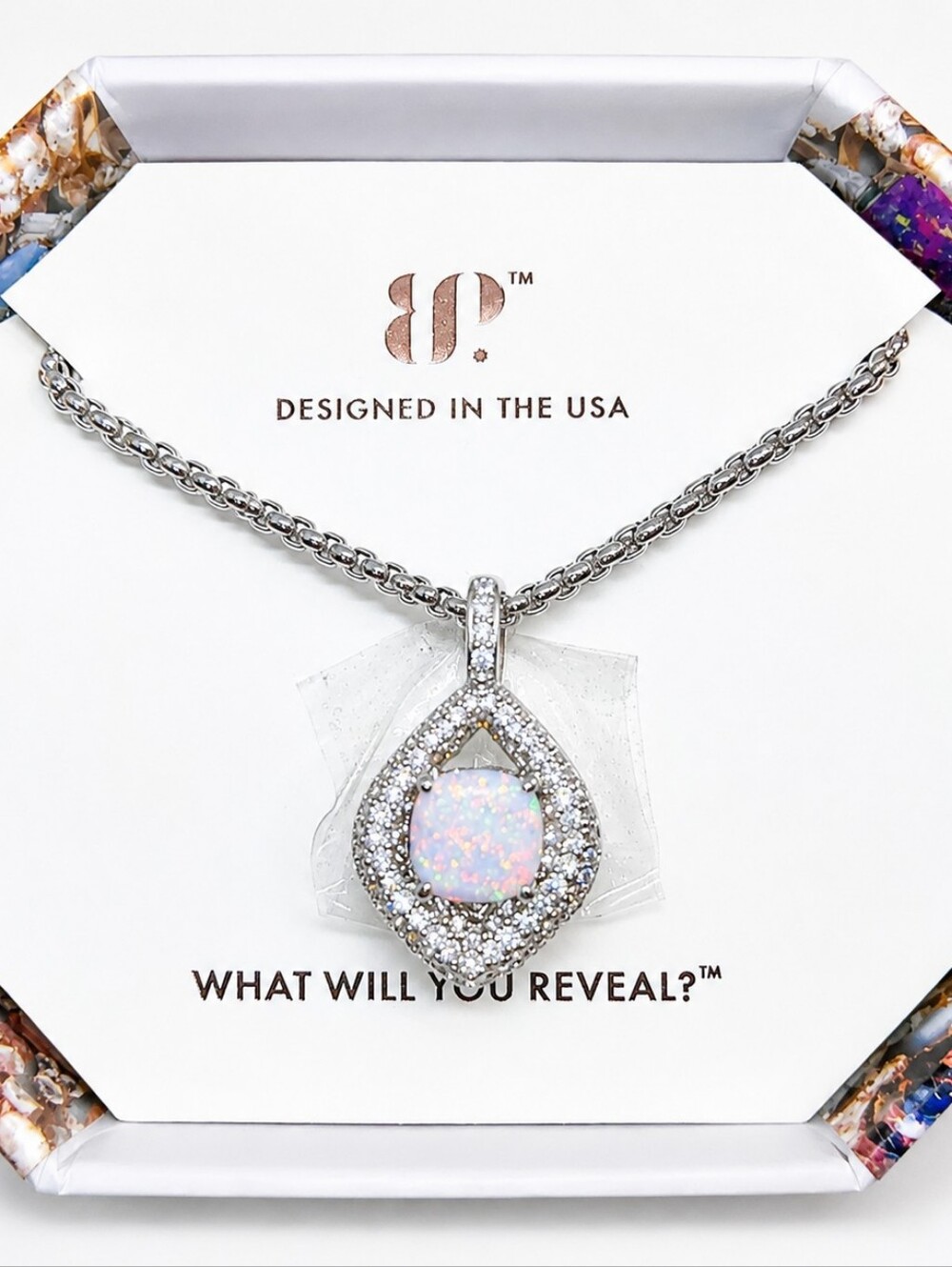 Bomb Party Carrying The Shine‎ Necklace NWT Lab Grown Milky White Opal  Rhodium